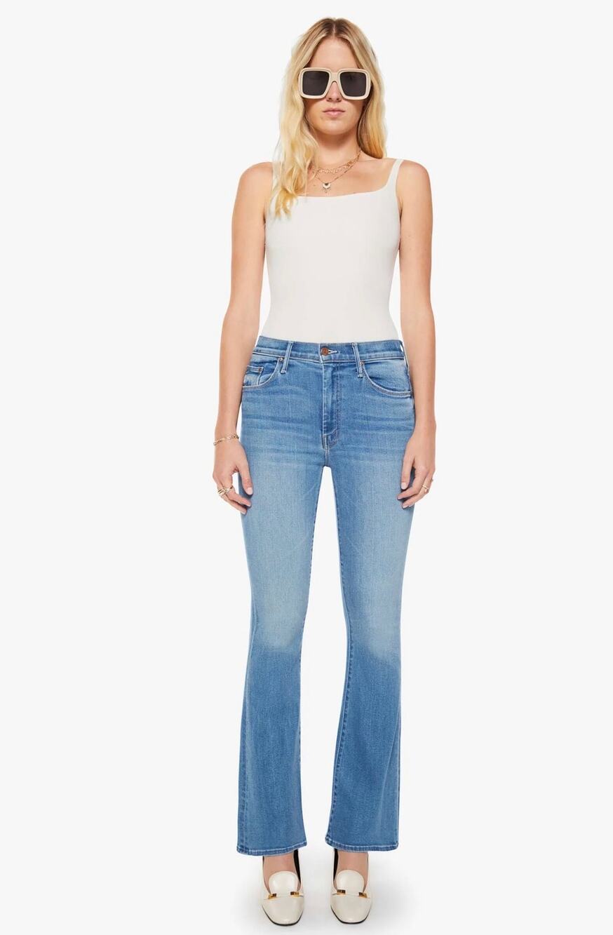MOTHER The Weekender Flare Jeans Layover
